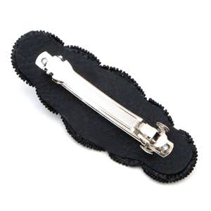 Beaded - Hair Barrette French Clip - Blue Black - Seed Beads Rossette