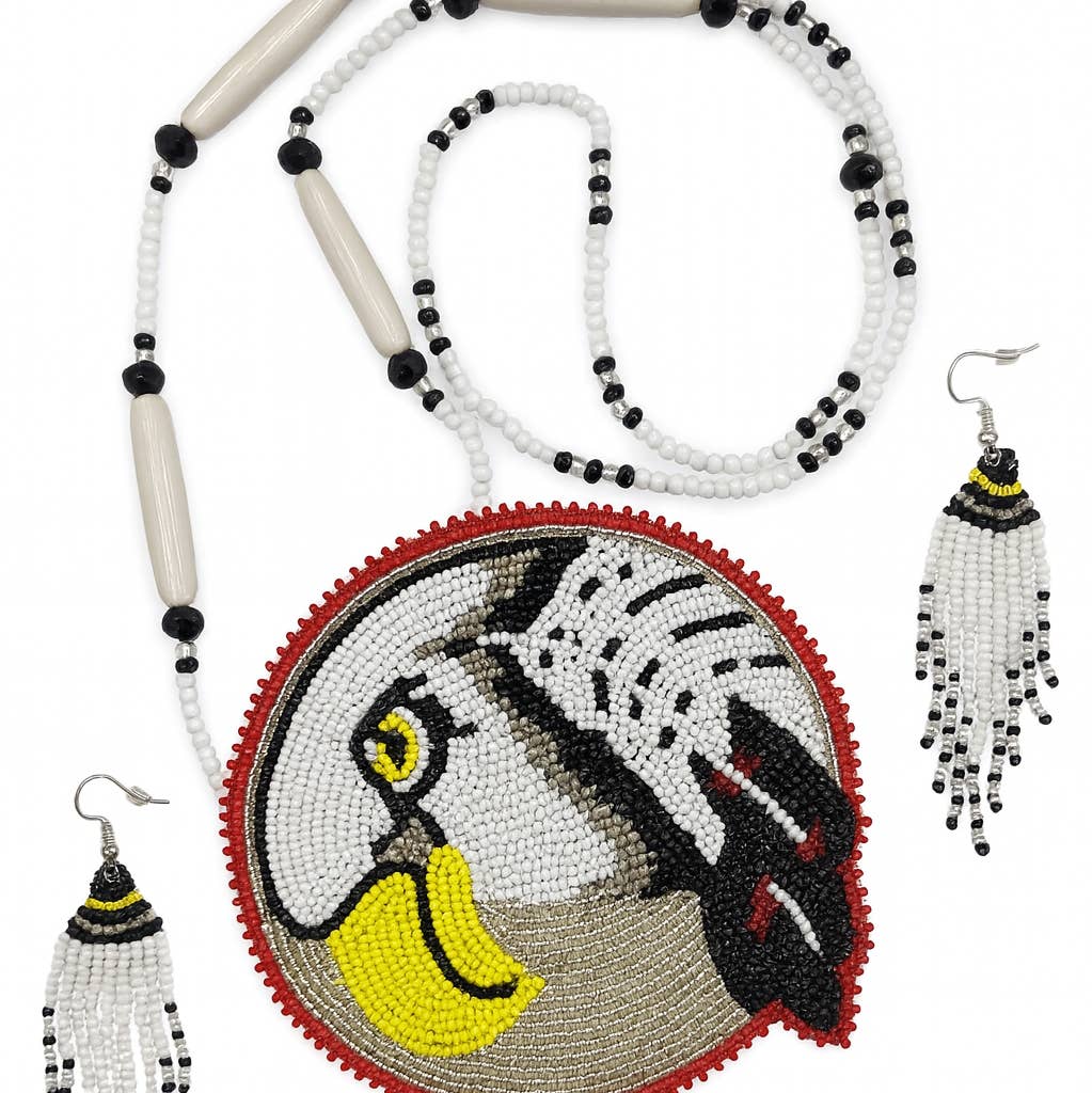 Parure collier pendentif rosette plume d'aigle fait main