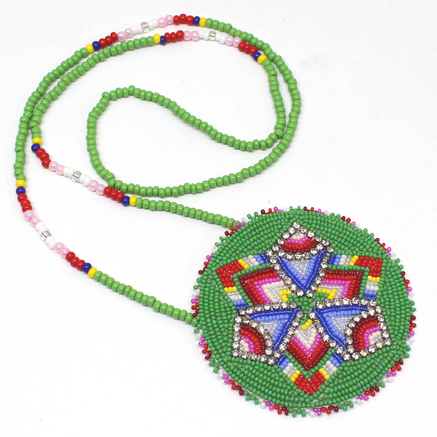 Beaded - Green Red Star - Necklace Earrings Set