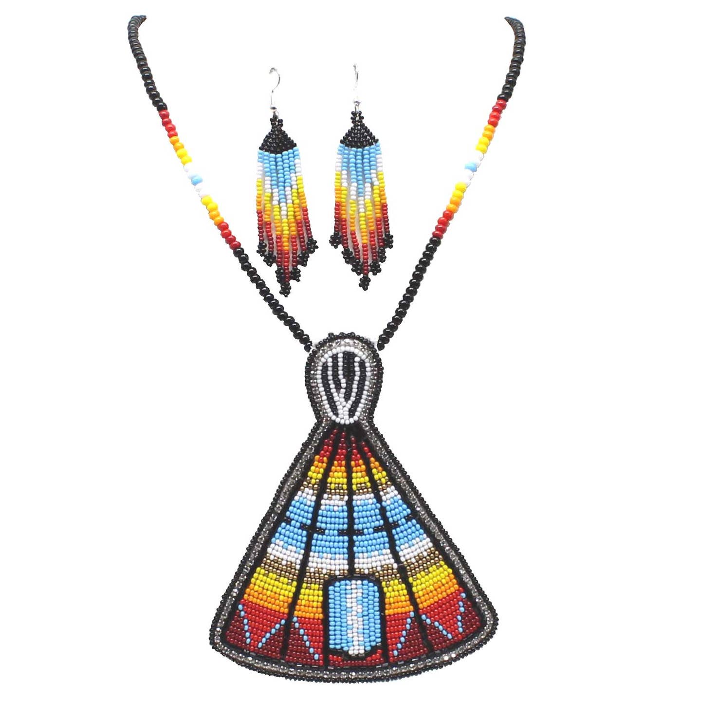 Beaded - Tepee - Multicolor Necklace Earrings Set