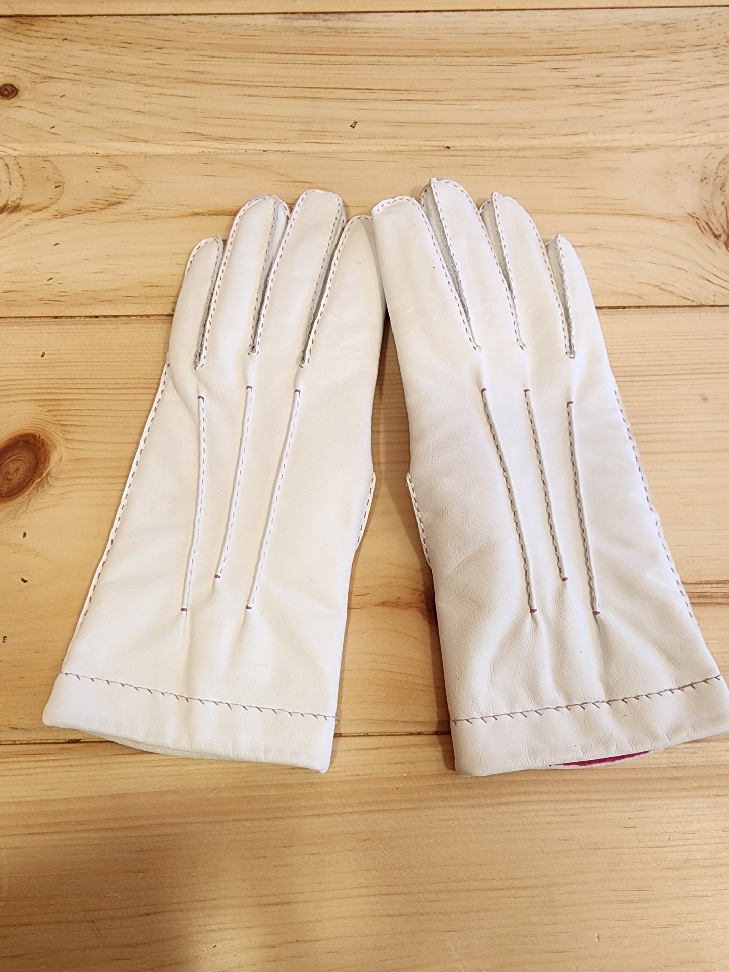 Small - White Gloves with Pink Liner