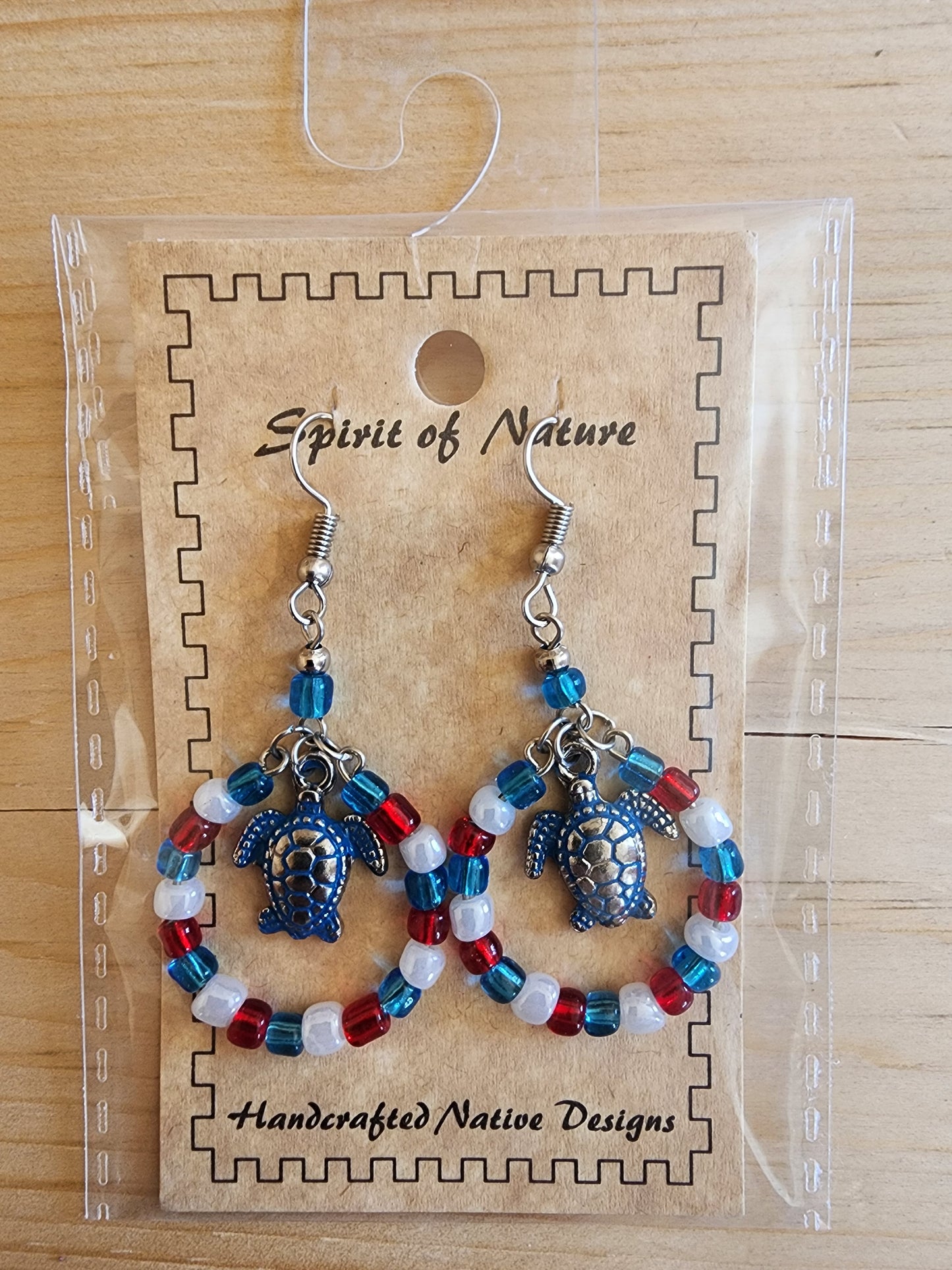 Hoop - Beaded Earrings - Turtle Pendant - Assorted Colours