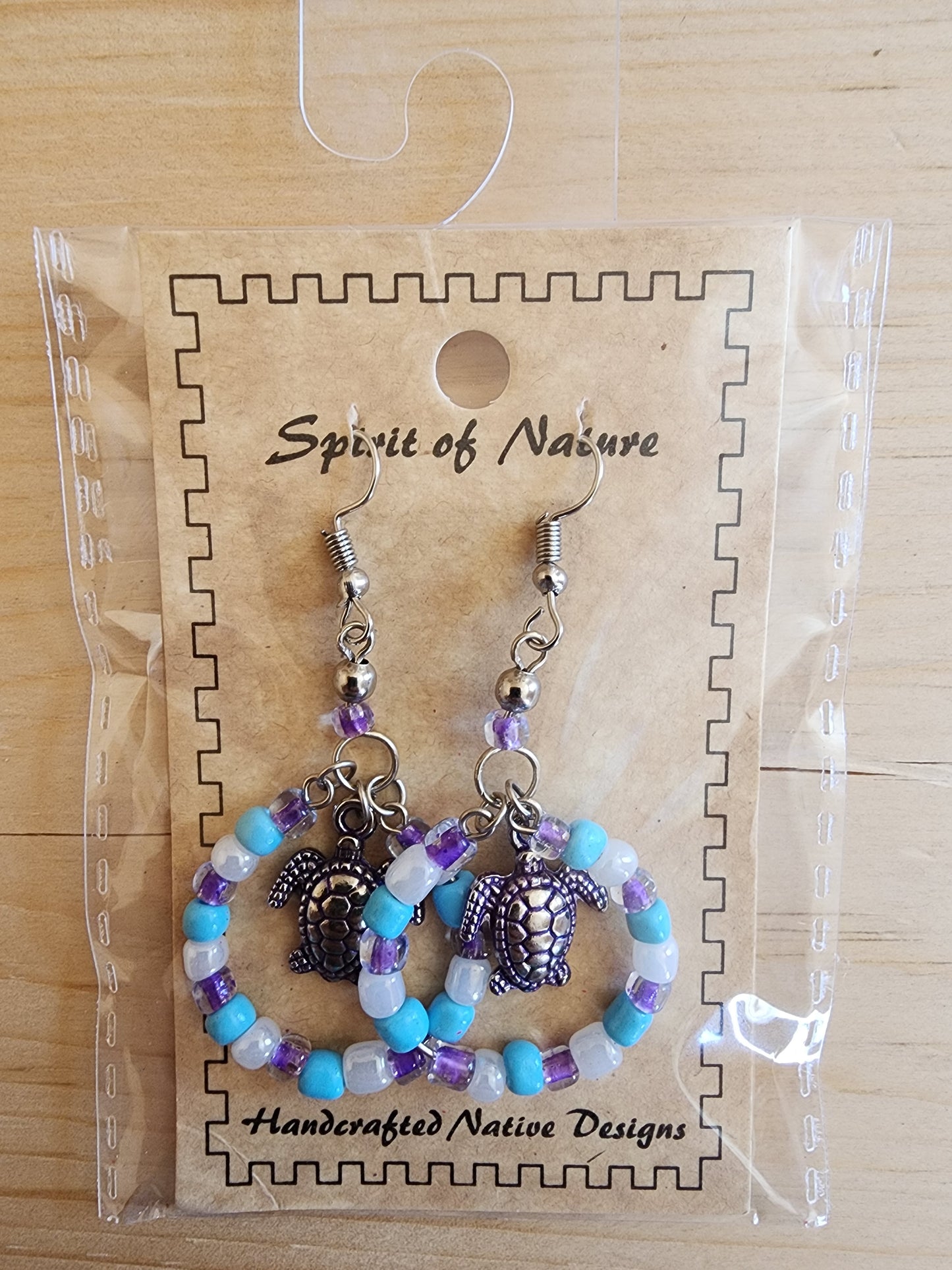 Hoop - Beaded Earrings - Turtle Pendant - Assorted Colours