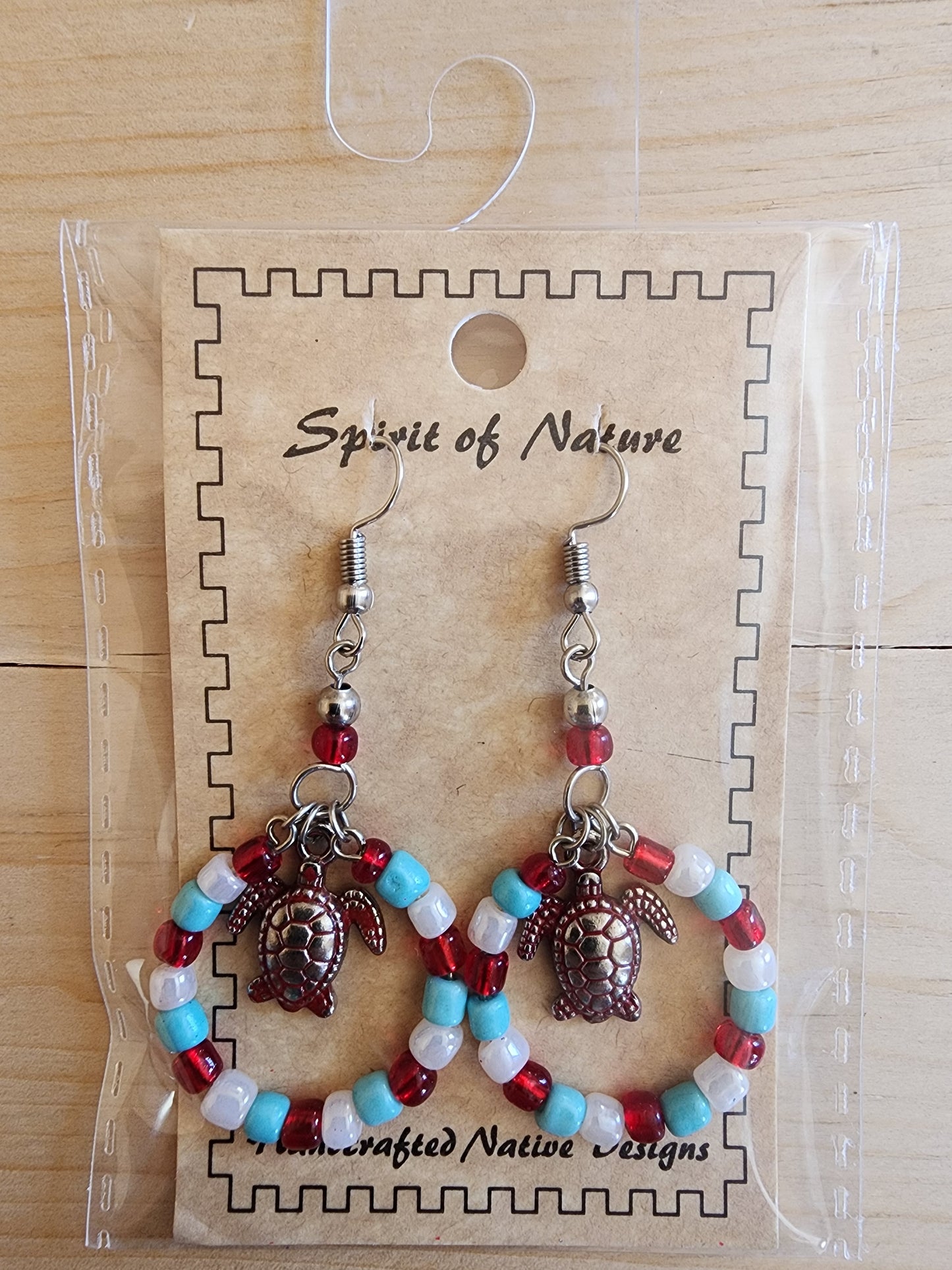 Hoop - Beaded Earrings - Turtle Pendant - Assorted Colours