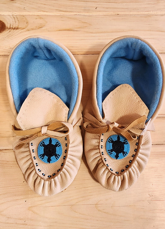 Leather Moccasins - Size 8 (U.S.) - with Beaded Emblem Design