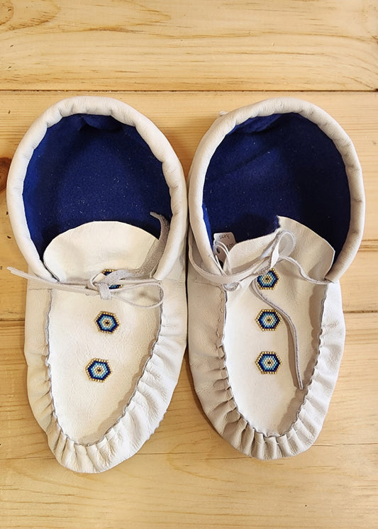 White Leather Moccasins - Size 8 (U.S.)  - with Beaded Design