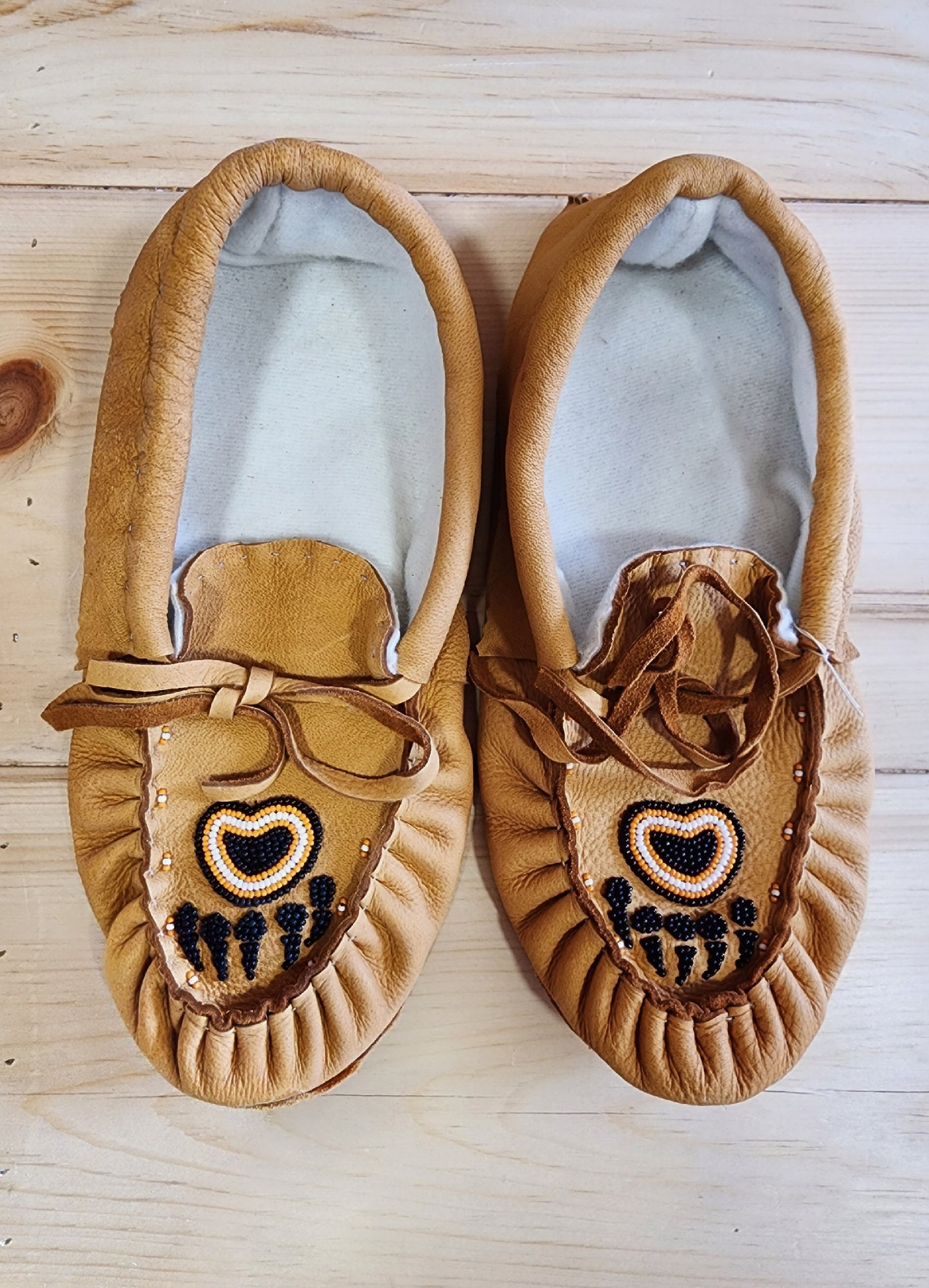 Leather Moccasins - Size 8 (U.S.) - with Beaded Bear Paw
