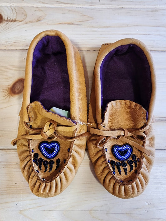 Leather Moccasins - Size 8 (U.S.) - with Beaded Bear Paw Design