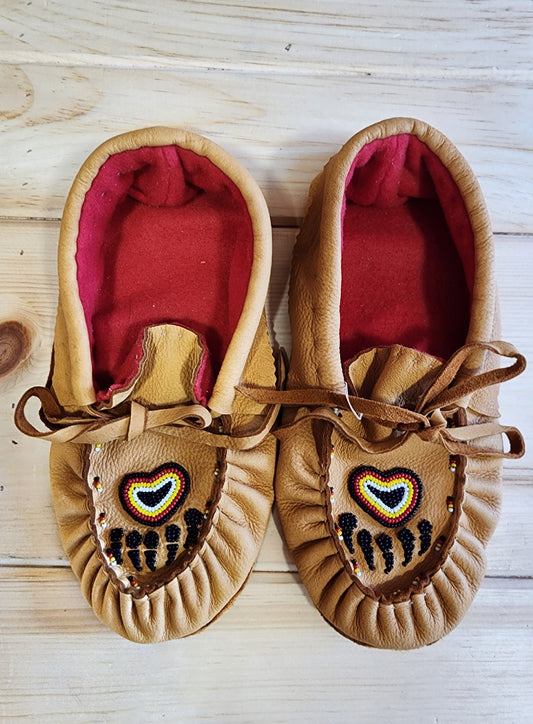 Leather Moccasins - Size 8 (U.S.) - with Beaded Bear Paw Design