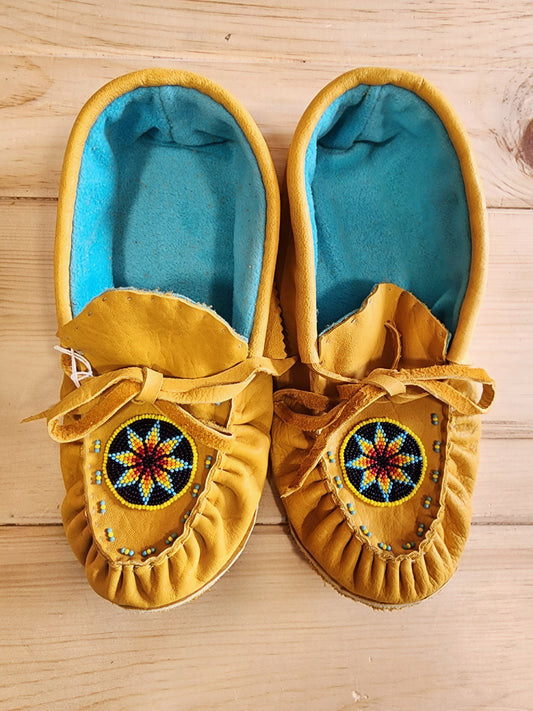 Leather Moccasins - Size 9.5 (U.S.) - with Beaded Emblem