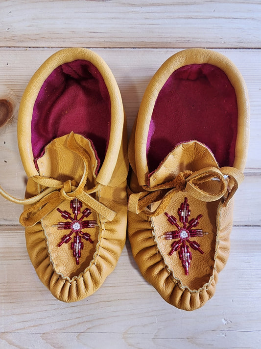 Leather Moccasins - size 4 (U.S.) - with Beaded Design