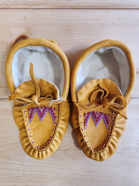 Leather Moccasins - size 3 (U.S.) - with Beaded Design