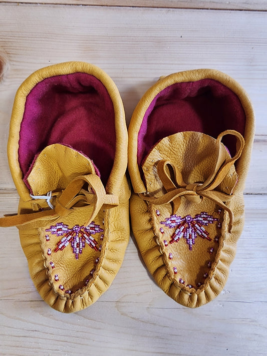 Leather Moccasins - size 2 (U.S.) - with Beaded Design