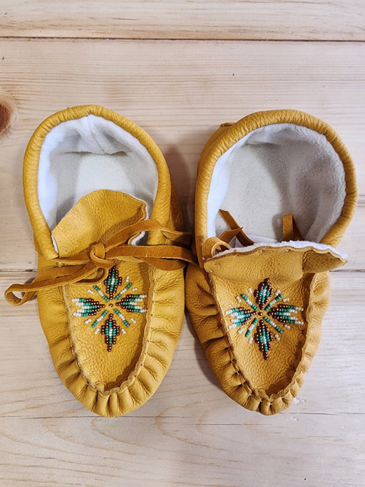 Leather Moccasins - size 2 (U.S.) - with Beaded Design