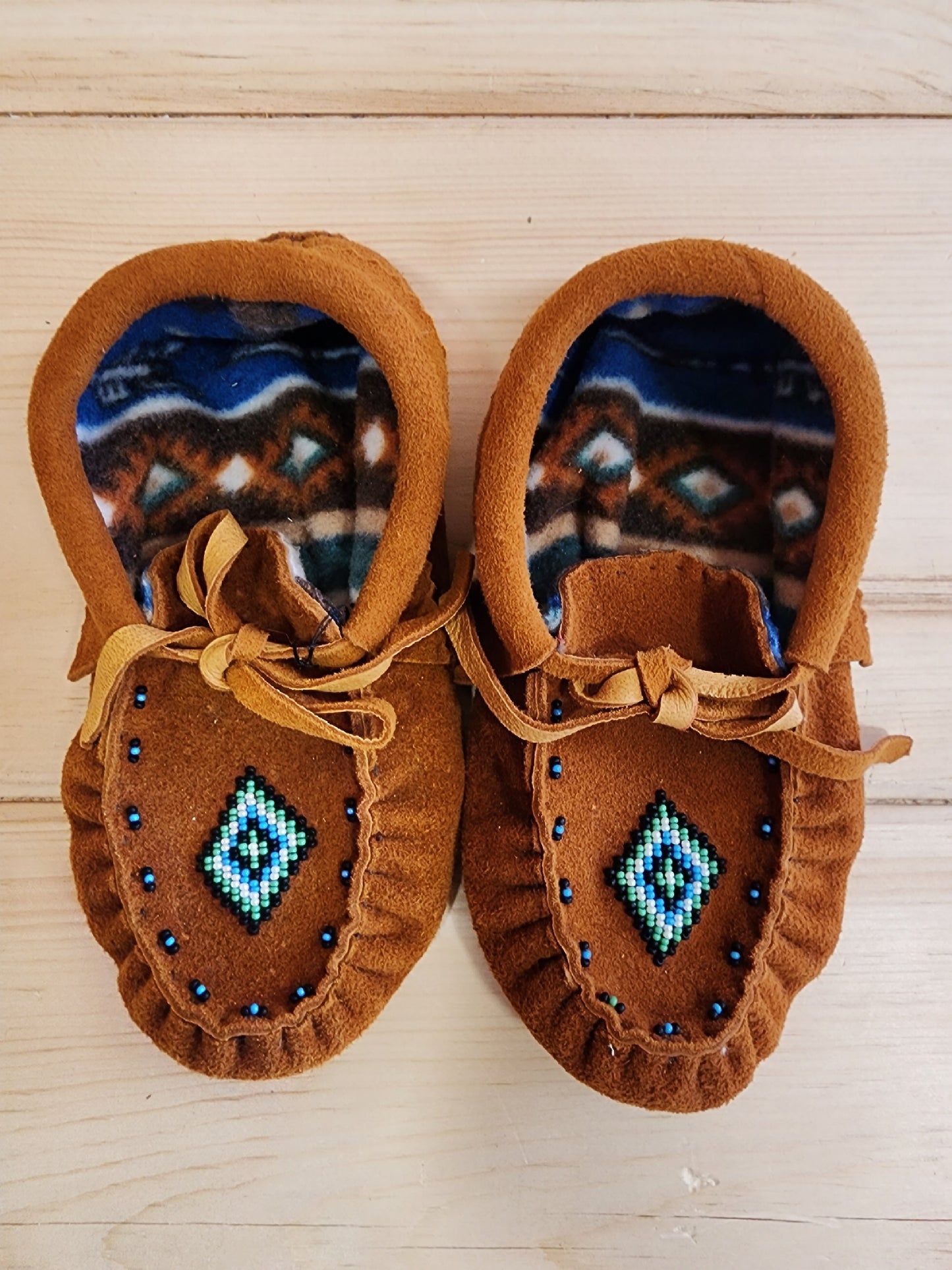 Leather Seuded Moccasins - size 2 (U.S.) - with Beaded Design