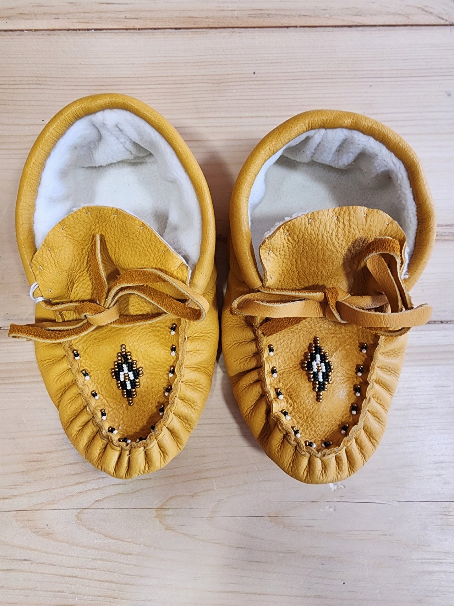 Leather Moccasins - size 1 (U.S.) - with Beaded Design