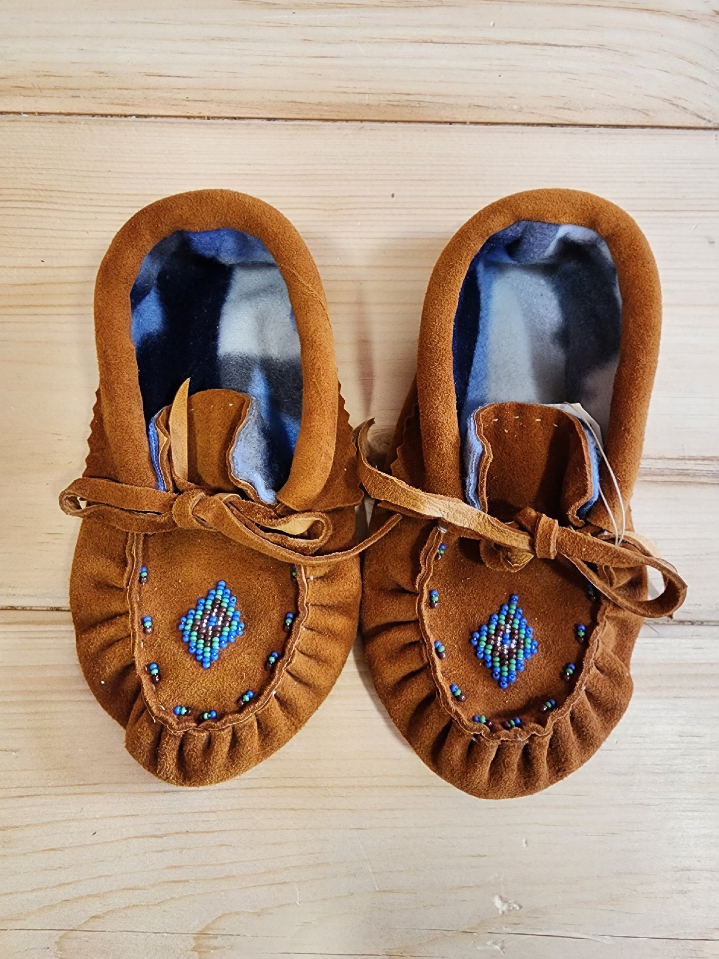 Leather Seude Moccasins - size 13 (U.S.) - with Beaded Design