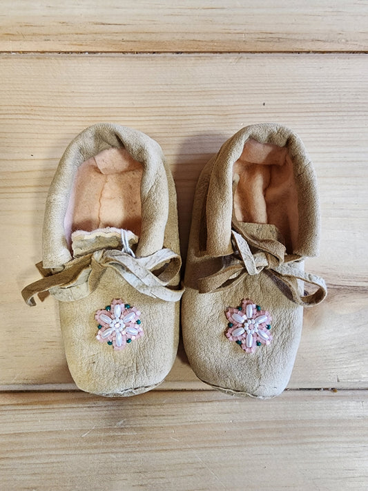 Leather Moccasins - size 3 (U.S.) - with Beaded Design