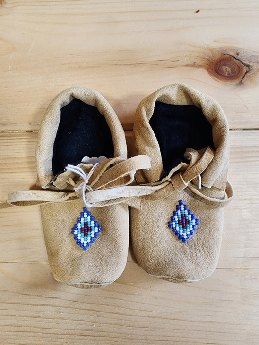 Leather Moccasins - size 3 (U.S.) - with Beaded Design