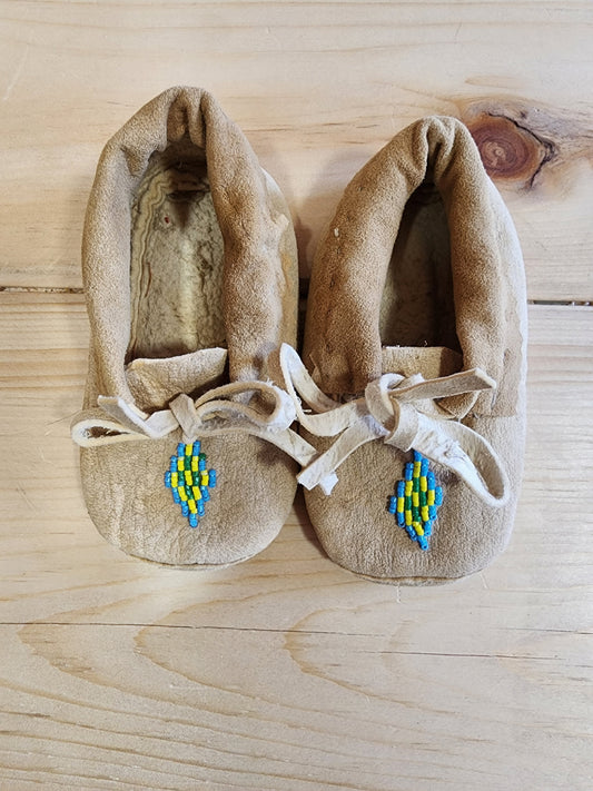 Leather Moccasins - size 3 (U.S.) - with Beaded Design