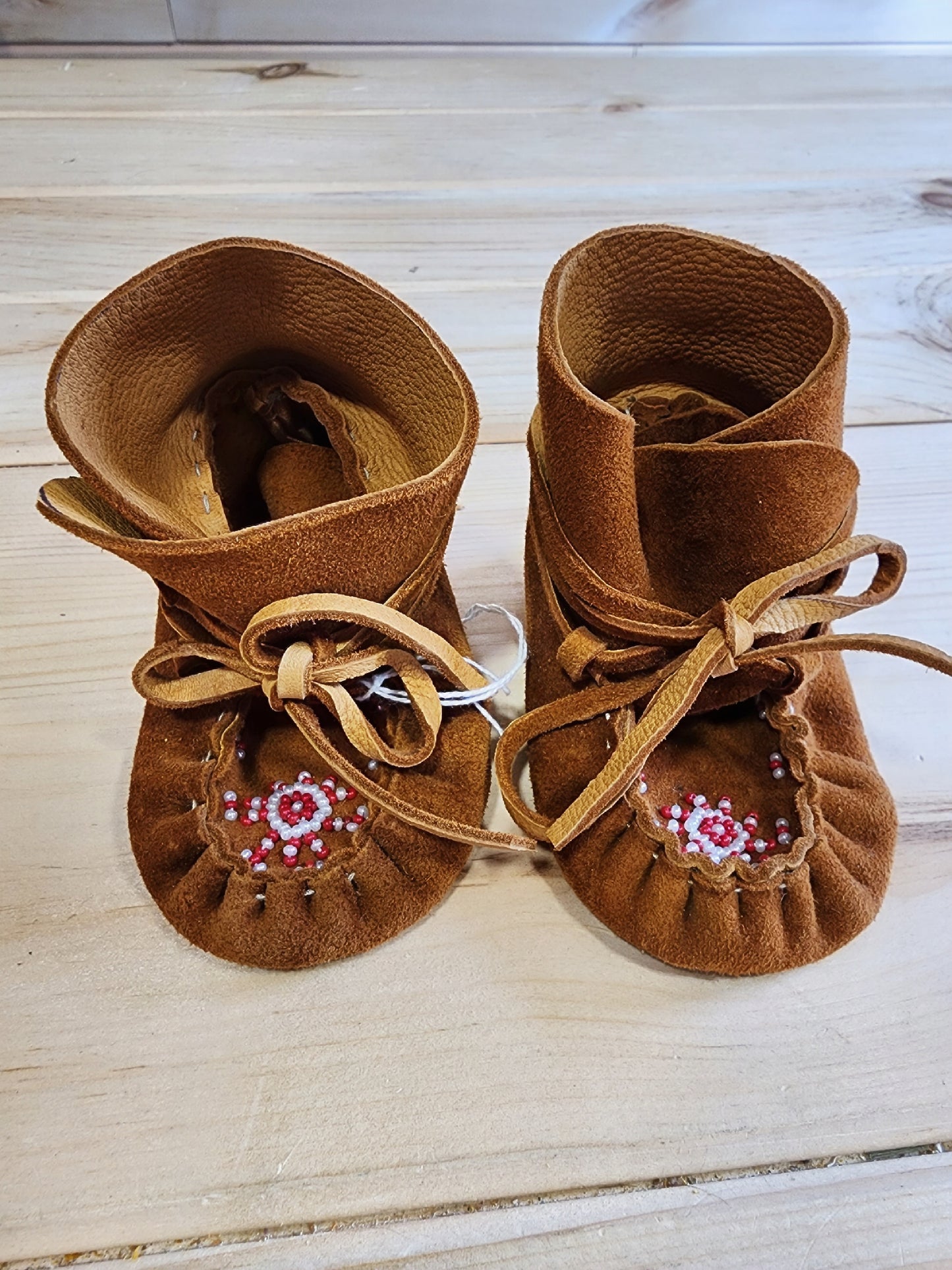 Leather Seude Moccasin Wraps - size 2 (U.S.) - with Beaded Design