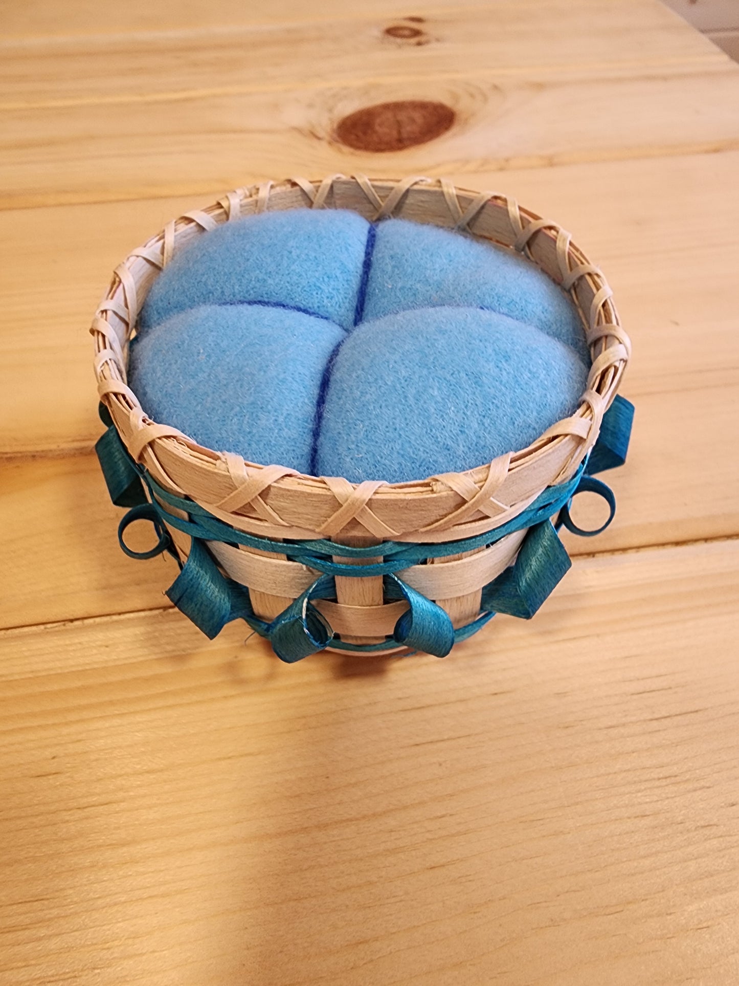 Pin Cushion - Ash Basket with Blue Design