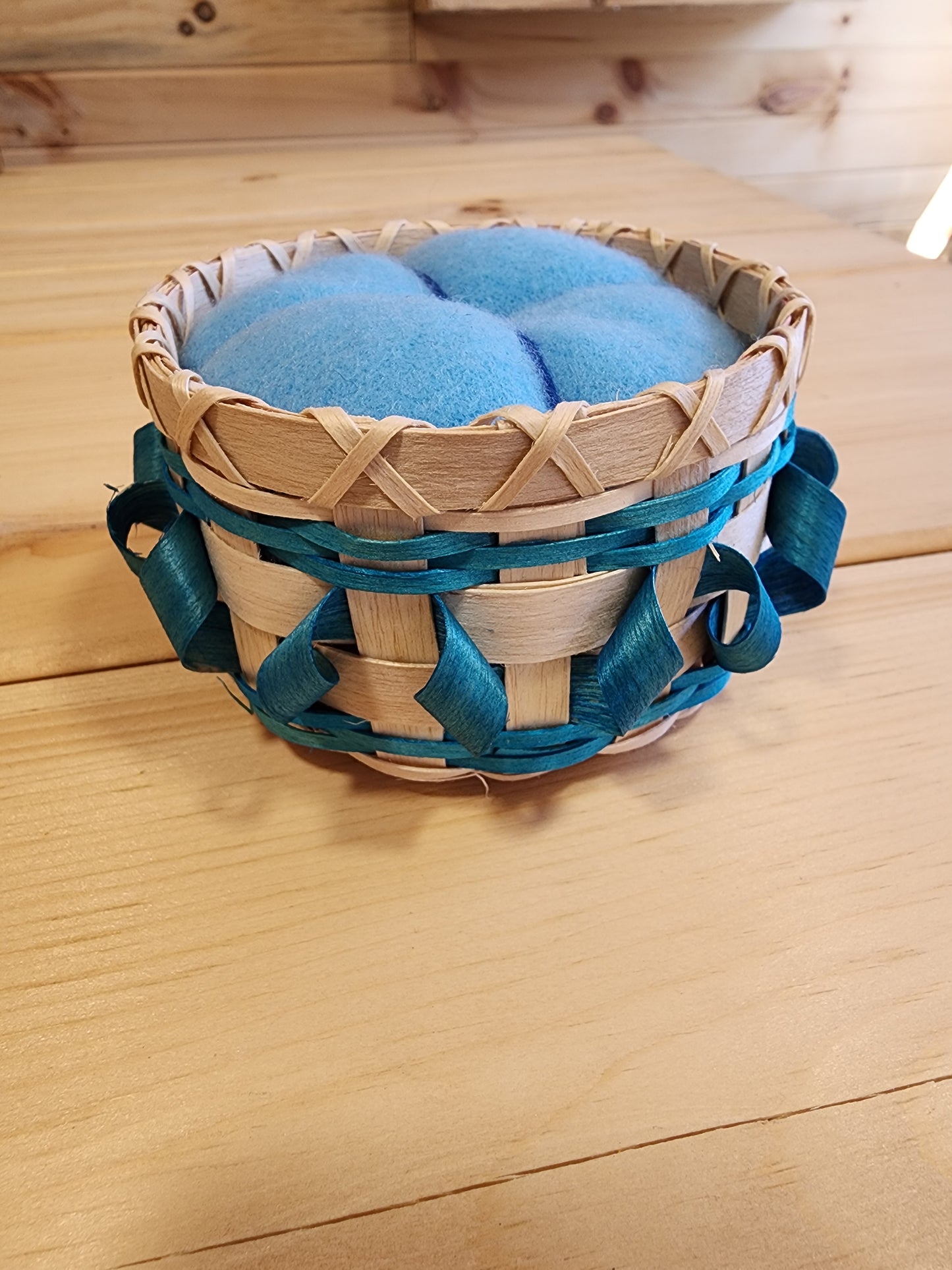 Pin Cushion - Ash Basket with Blue Design