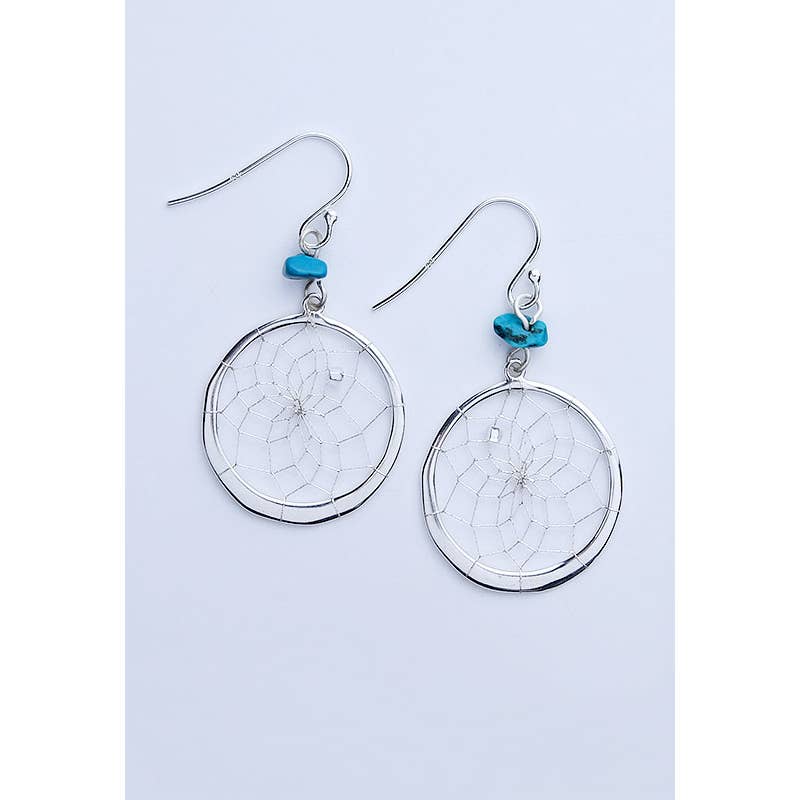 Earrings - Dream Catcher - Sterling Silver with Turquoise